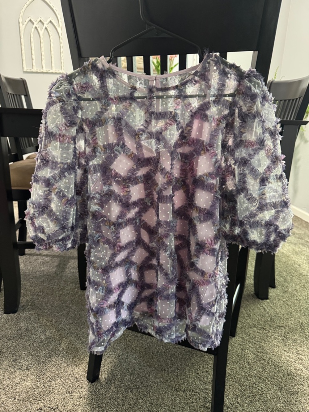 Entro Lavender Puff-Sleeve Sheer Blouse